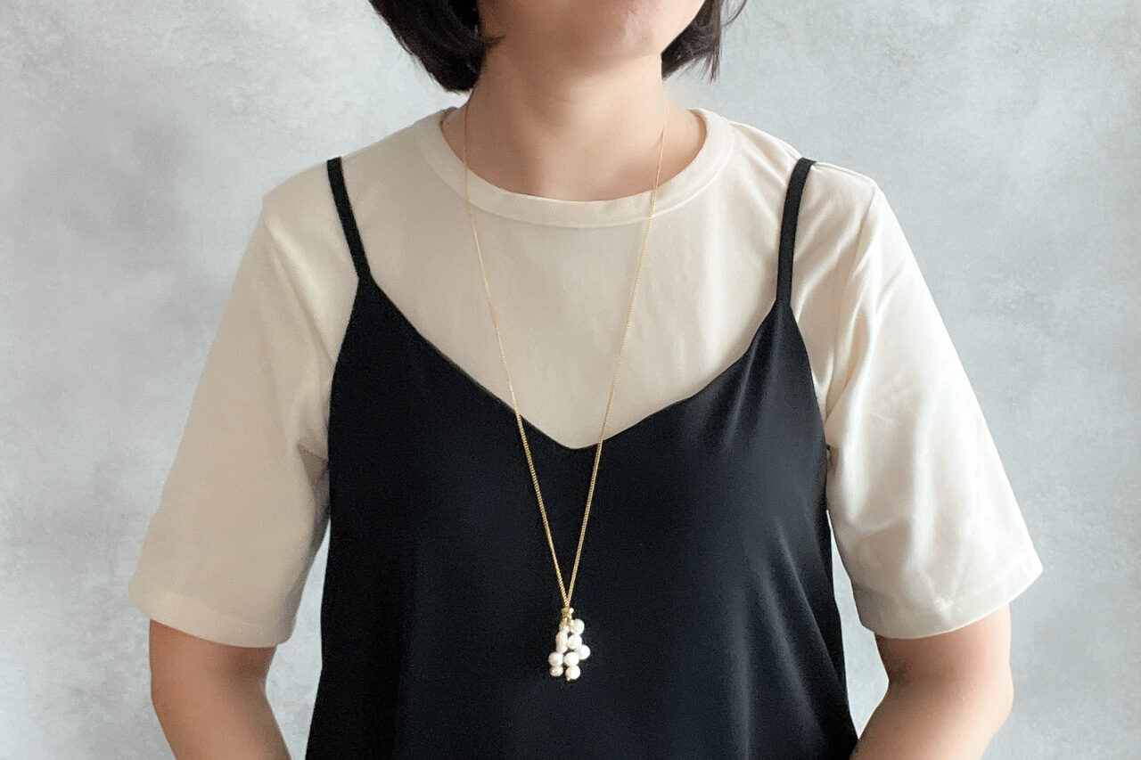 淡水パールとステンレスラリエットネックレス 