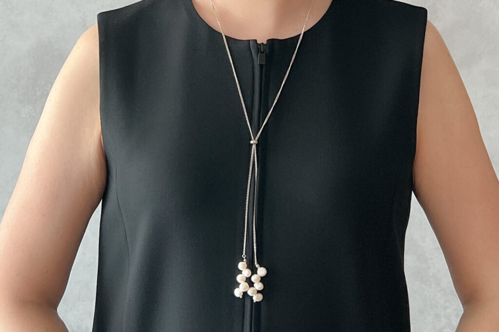 淡水パールとステンレスラリエットネックレス