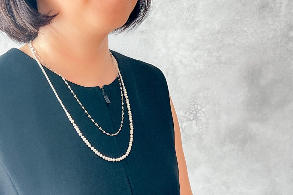 極小淡水パールとステンレスビーズのネックレス