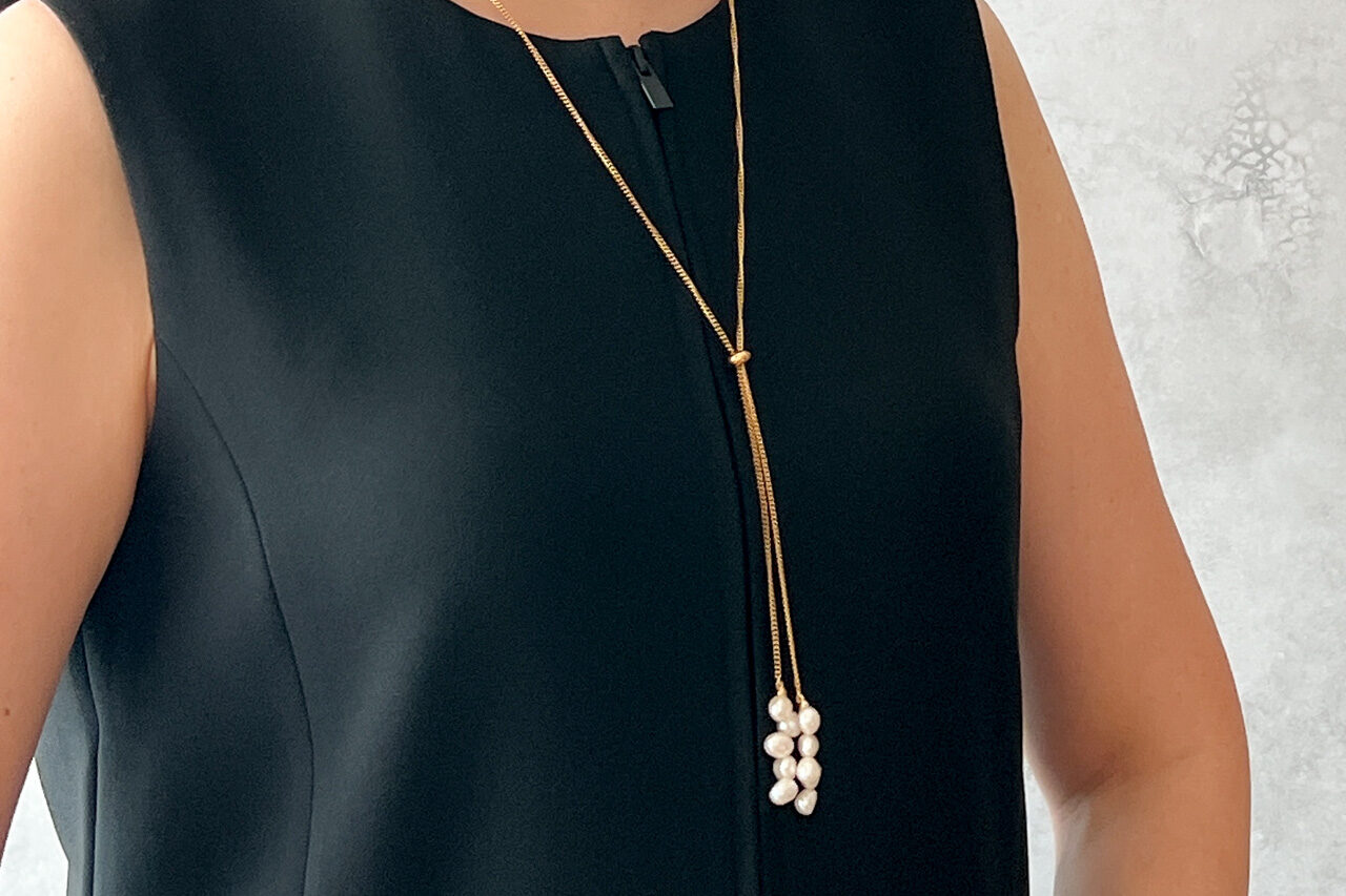 淡水パールとステンレスラリエットネックレス